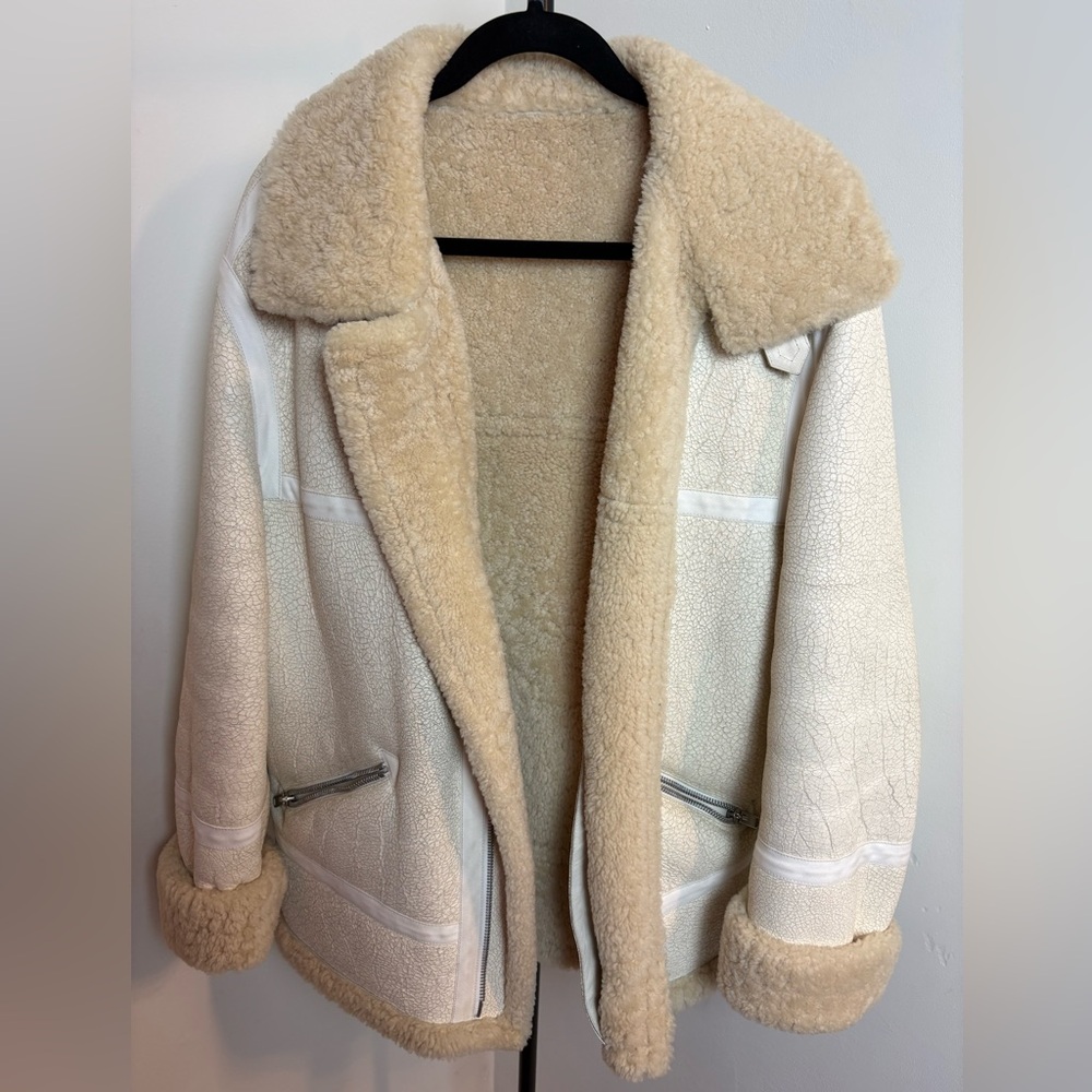 Givenchy Distressed Shearling-Trimmed Cracked-Leather Aviator Jacket
